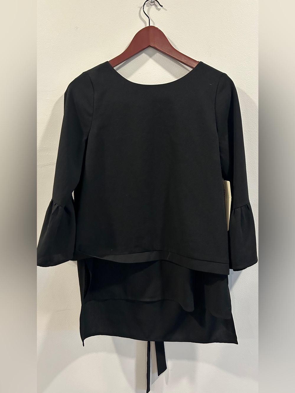 Doe & Rae Black Bell Sleeve Layered Blouse Estimated XS